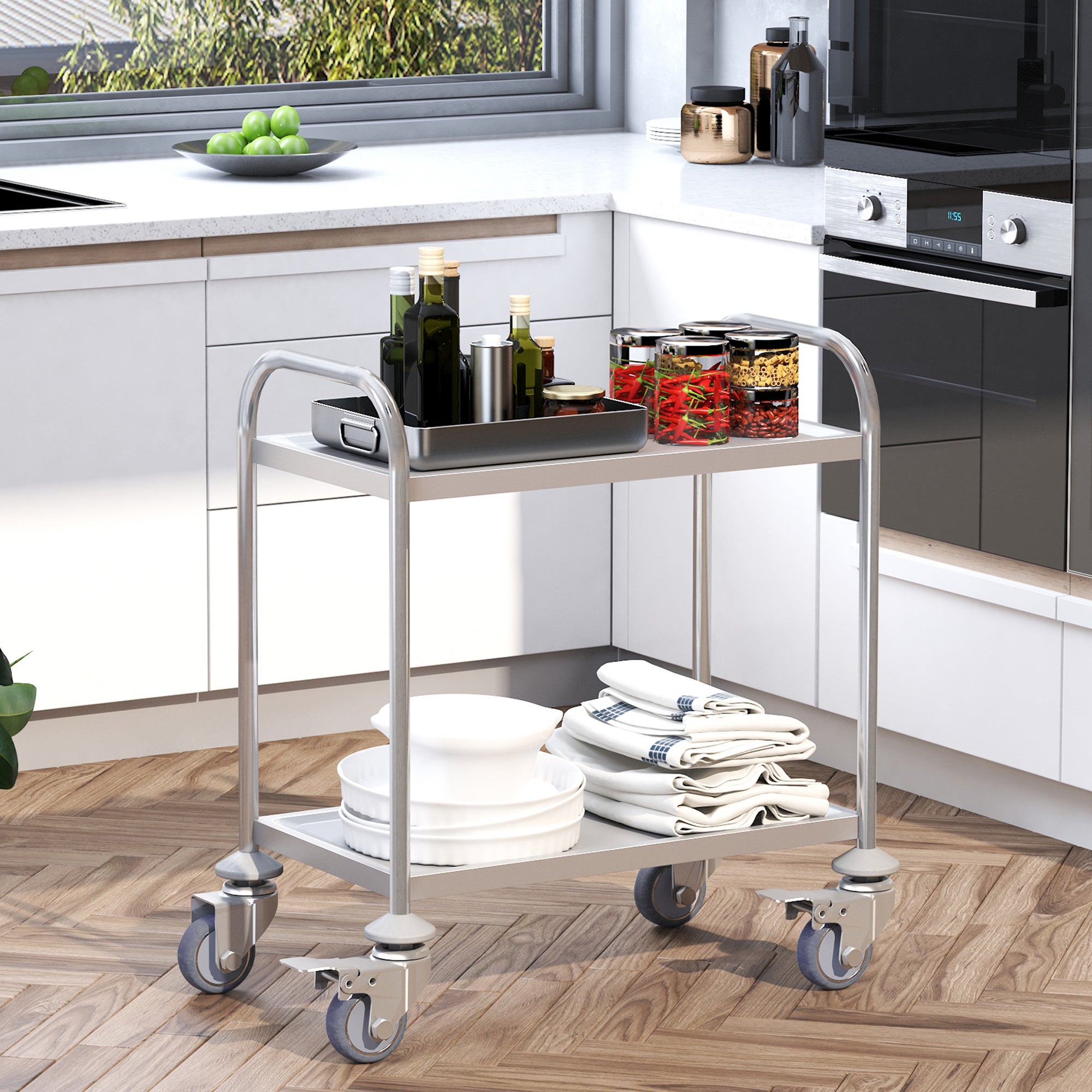 Desserte de cuisine en acier inoxydable à roulettes 2 étagères HOMCOM - 2
