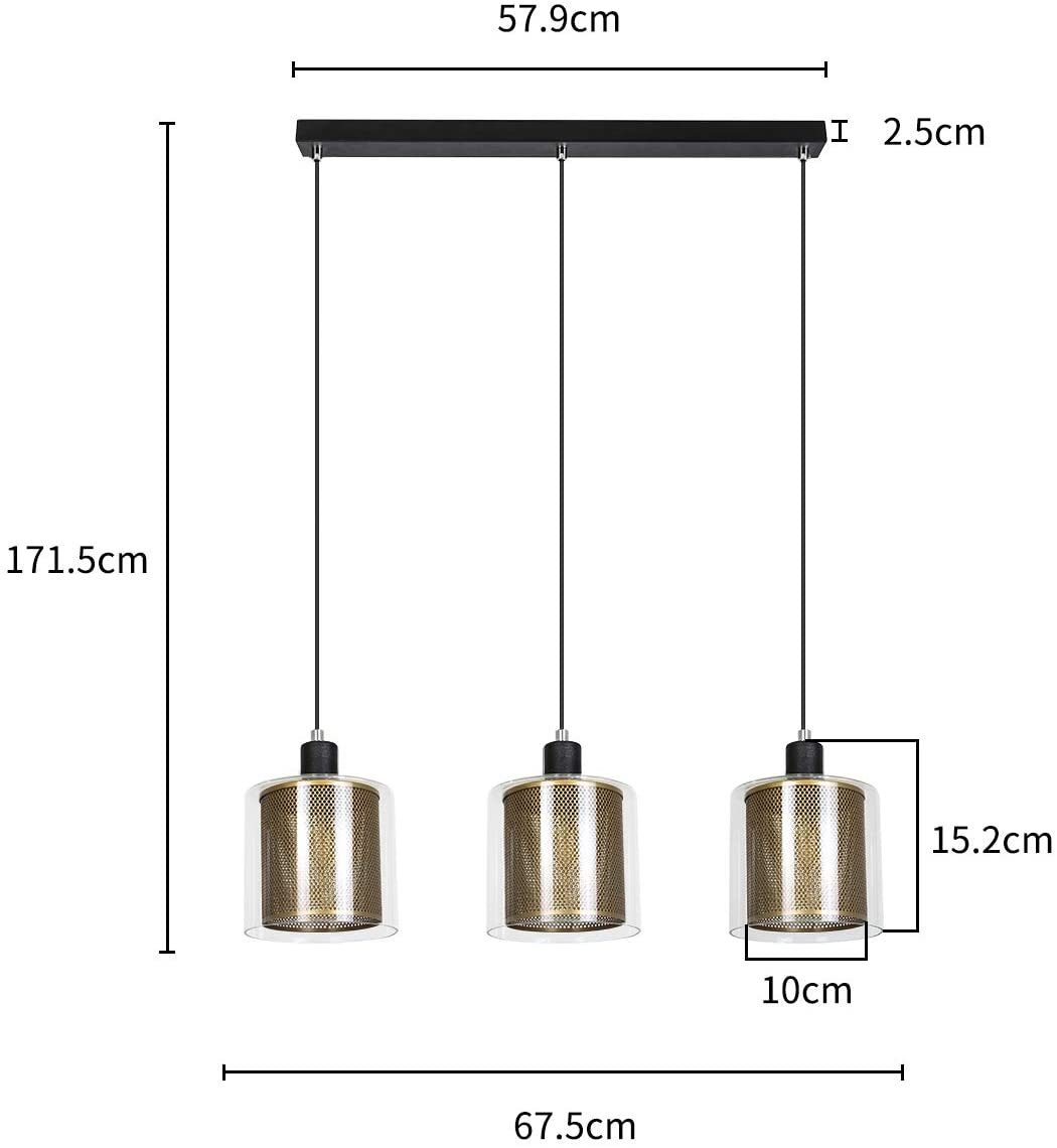 ZMH Suspension Lustre E14 métallique noire et dorée style industriel rétro 3 lampes - 6