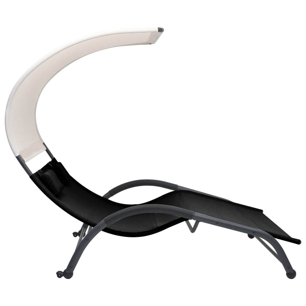Chaise longue double avec auvent Textilène Noir - 3