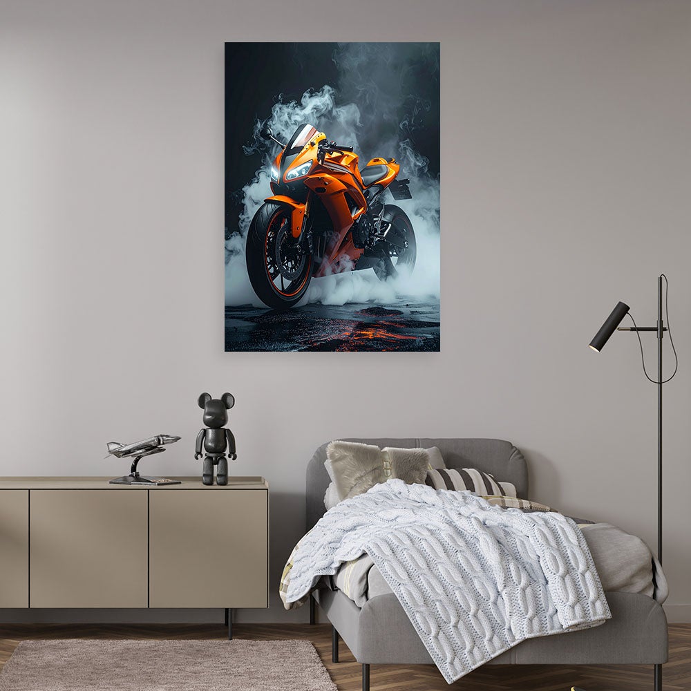 Obraz nowoczesny do pokoju nastolatka, Pomarańczowy Motocykl Motor Ścigacz 80x120 - 2