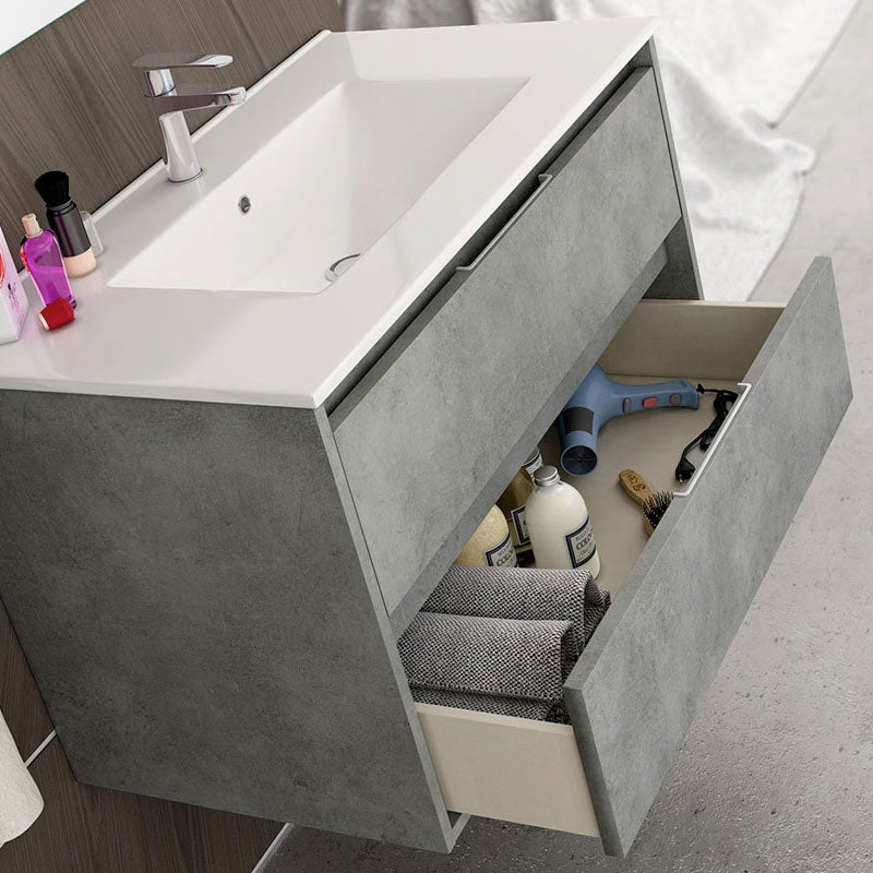 Meuble de salle de bain 100cm simple vasque - 2 tiroirs - IRIS - ciment (gris) - 3