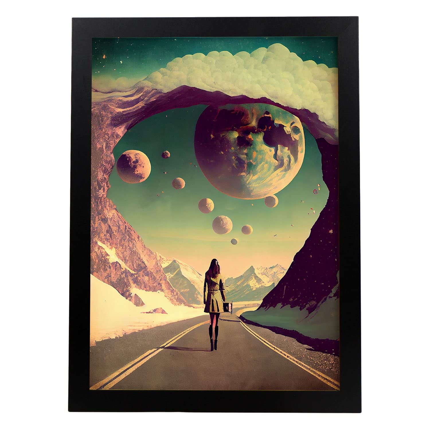 Nacnic poster universo en estilo surrealismo cinematográfico ilustraciones y grabados de historieta abstracta y artística para a3 marco negro
