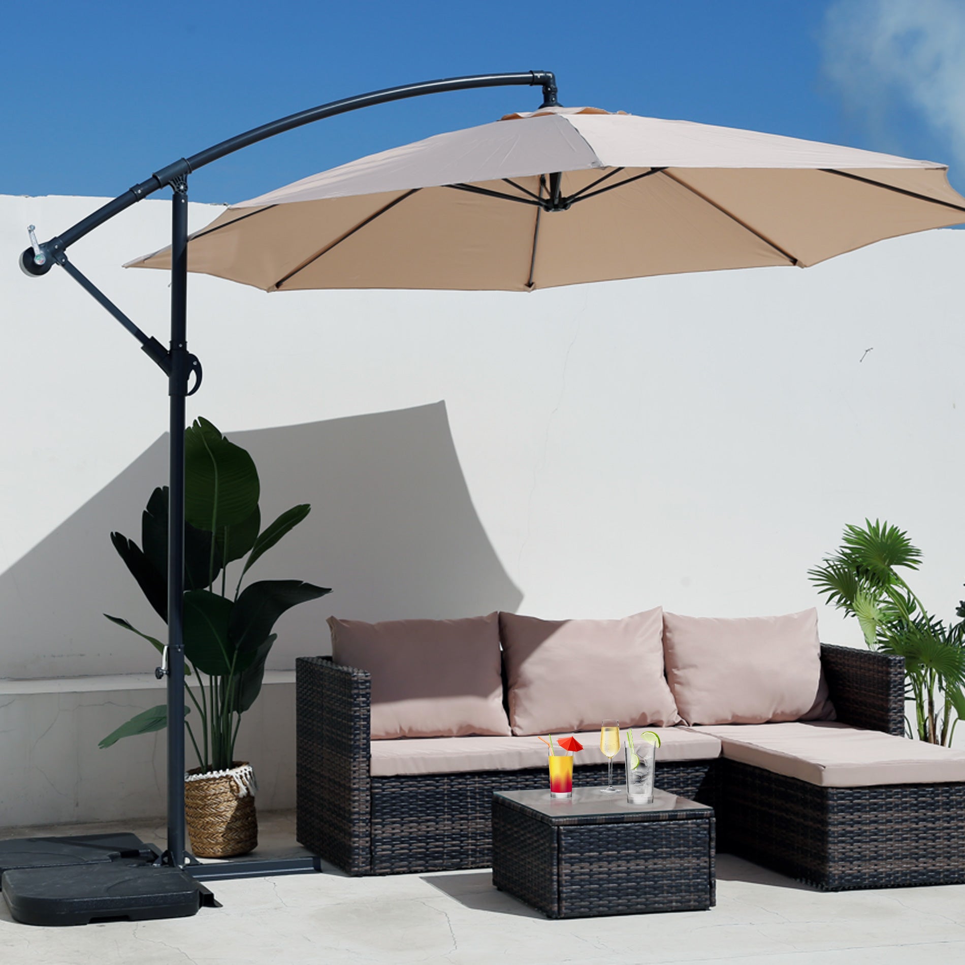 Parapluie de jardin Rebecca Mobili Parasol beige 3x3 mât décentralisér pour piscine - 2