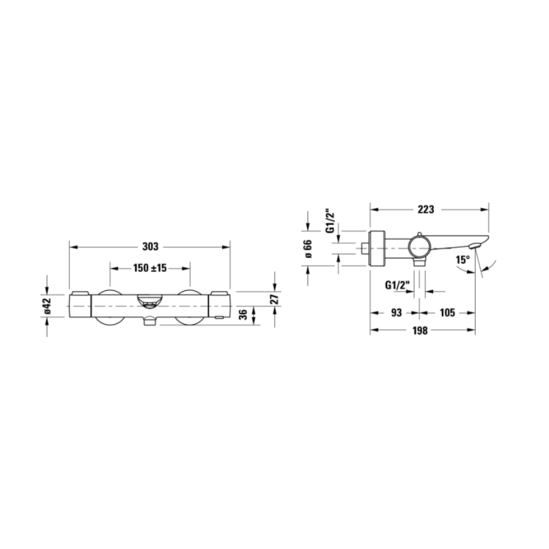 Mitigeur bain douche thermostatique DURAVIT Wave inox brossé - 4