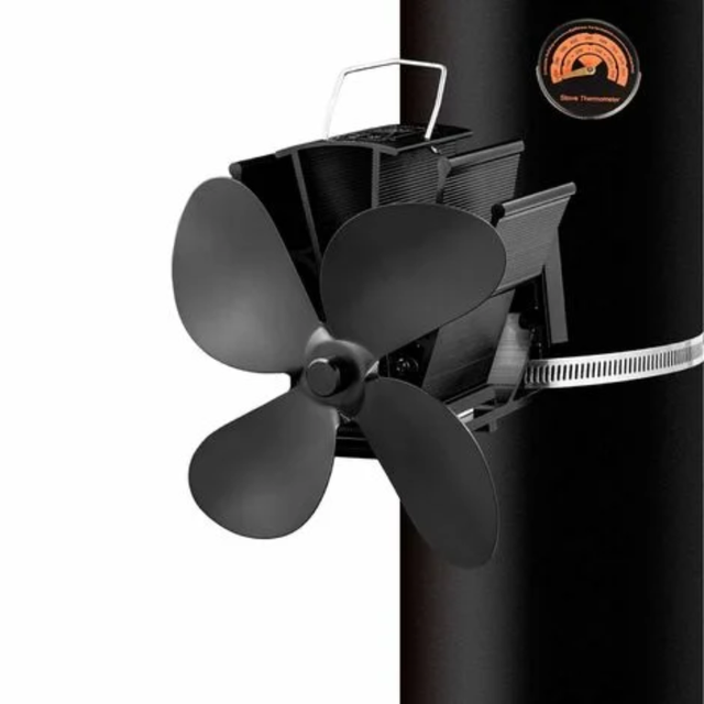 Accessoire de cheminée et poêle 4 Lames De Fumée Ventilateur Bois Ventilateur De Chauffage Fixe Sur Le Tuyau De Cheminée Noir