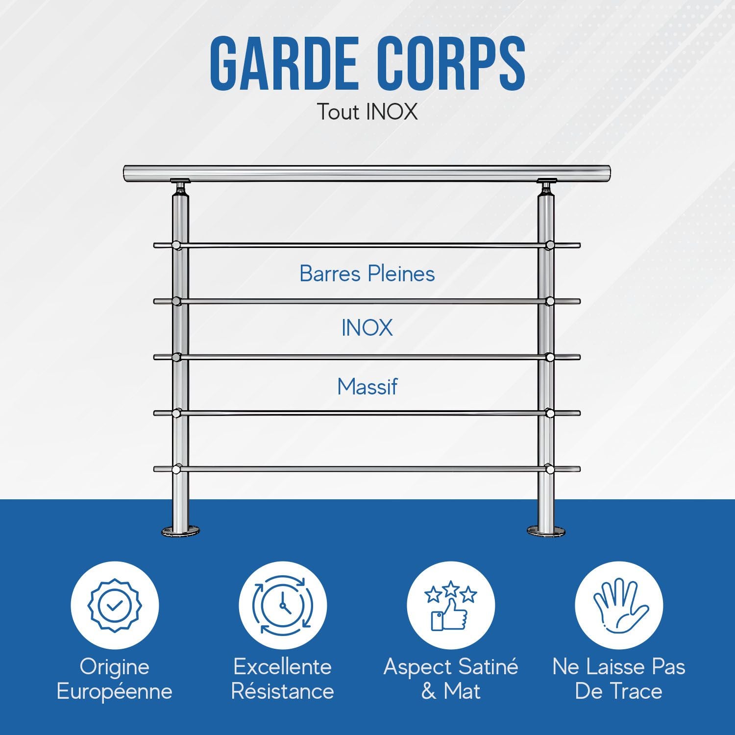Garde-Corps de Terrasse ou Escalier en Inox barres 