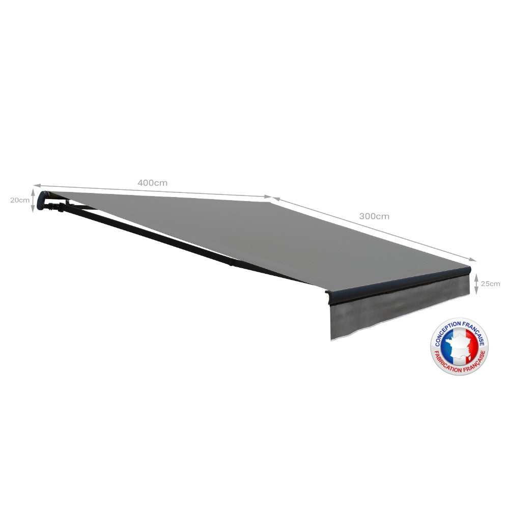 Store banne Monobloc EASY 4x3m - Armature Gris Anthracite - Toile Gris Anthracite - Manœuvre manuelle par treuil - 4