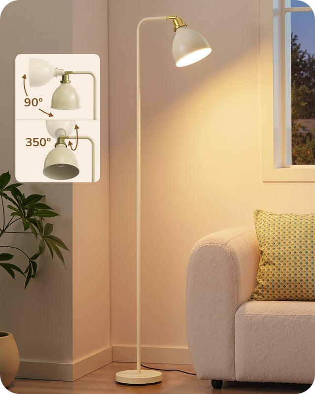 EDISHINE Lampadaire sur Pied, abat-jour en métal réglable, ampoule E27 LED incluse, blanc crème