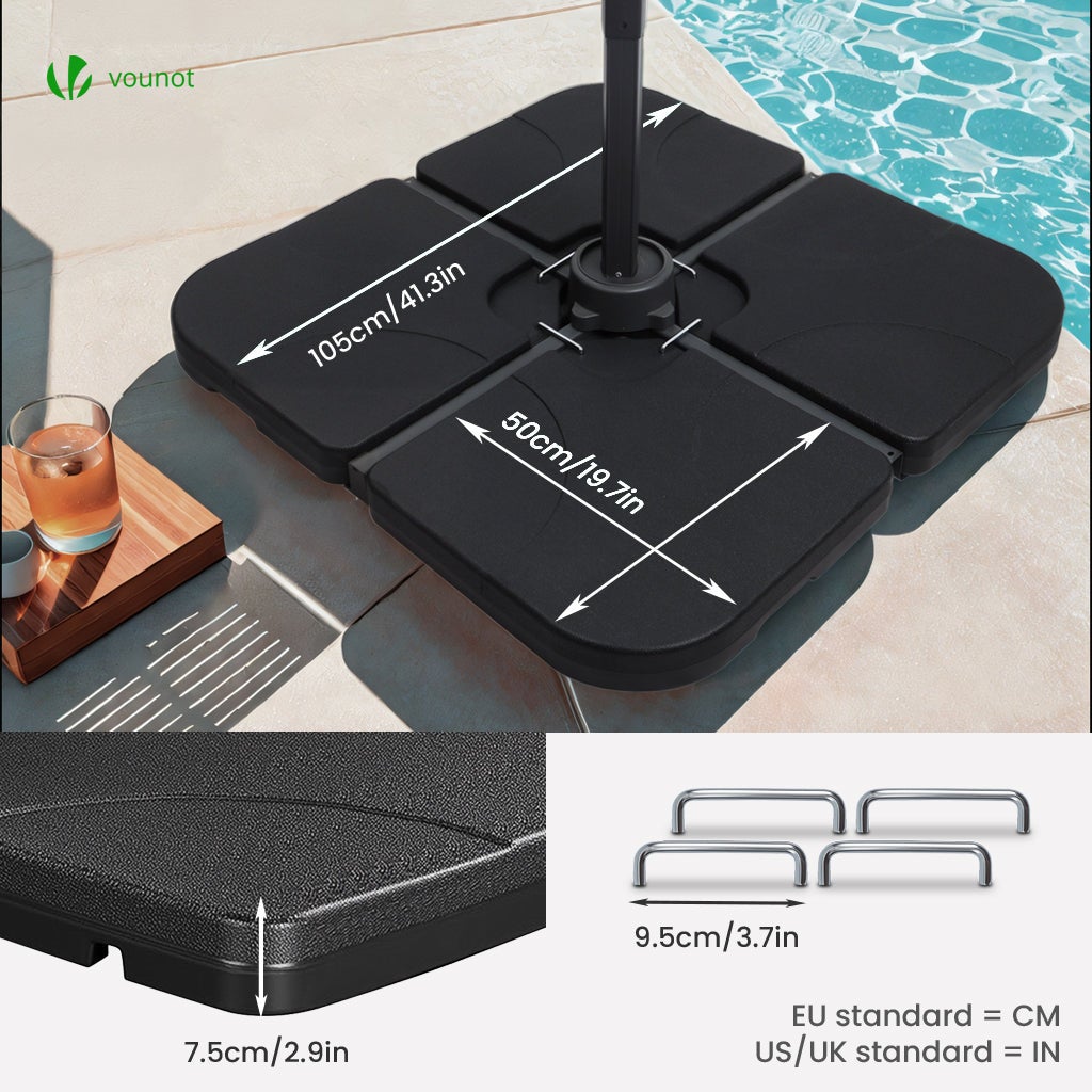 Dalle de lestage pour pied de parasol - 4 pcs à remplir avec poignée - HDPE - 100kg sable ou 60L eau - base en croix - VOUNOT® - 3