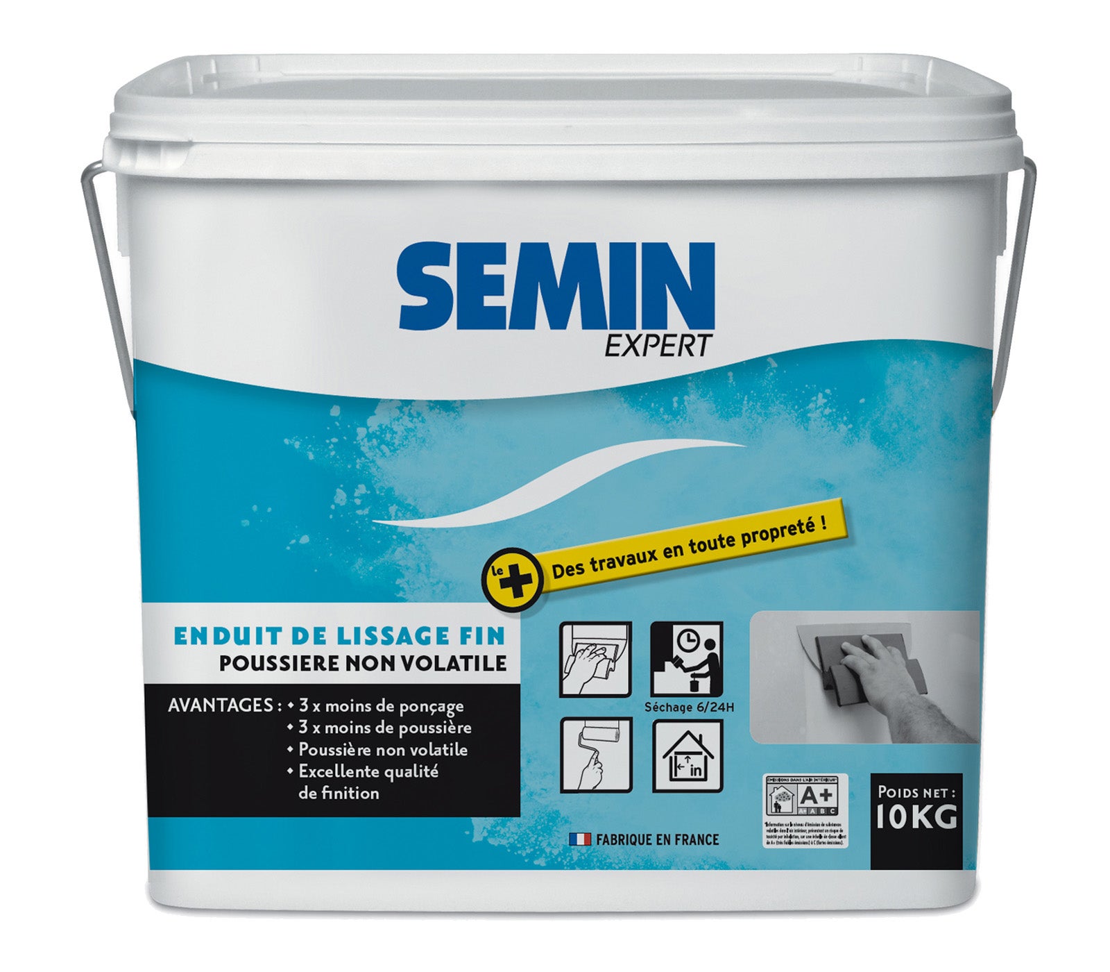 Semin - Enduit de Lissage pour Finition des Murs - Intérieur - Seau de 10 kg(Lot de 2), un Rouleau, 23 cm et une Lame pour Enduire et Lisser, 25 cm - 8