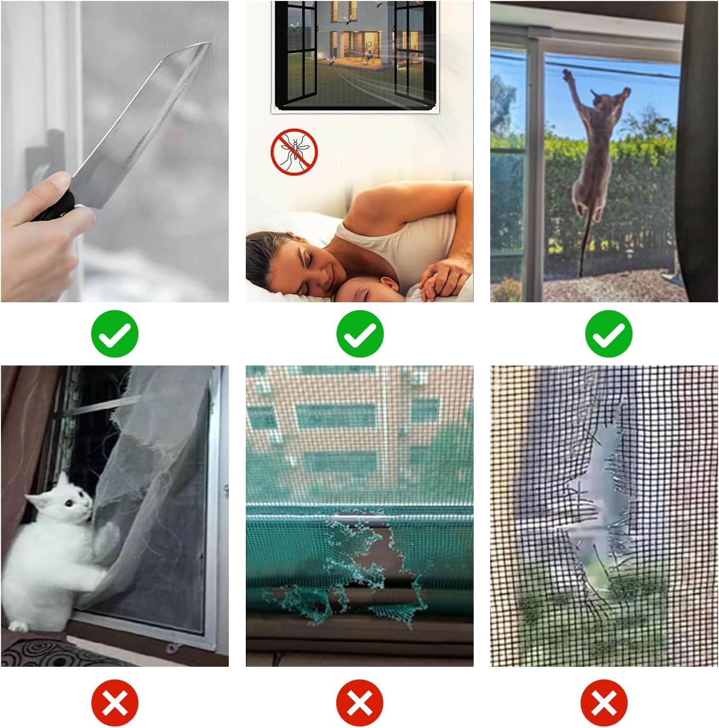 Protection de fenêtre pour chat avec bandes adhésives, sans danger pour les chats empêche les insectes d'entrer, parfaite pour les balcons et les cha - 7