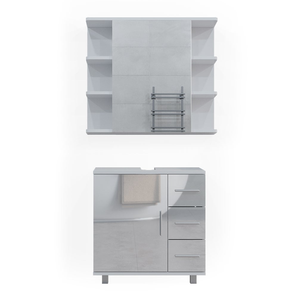 Vicco Zestaw mebli łazienkowych Ilias, Biały wysoki połysk, 2 części