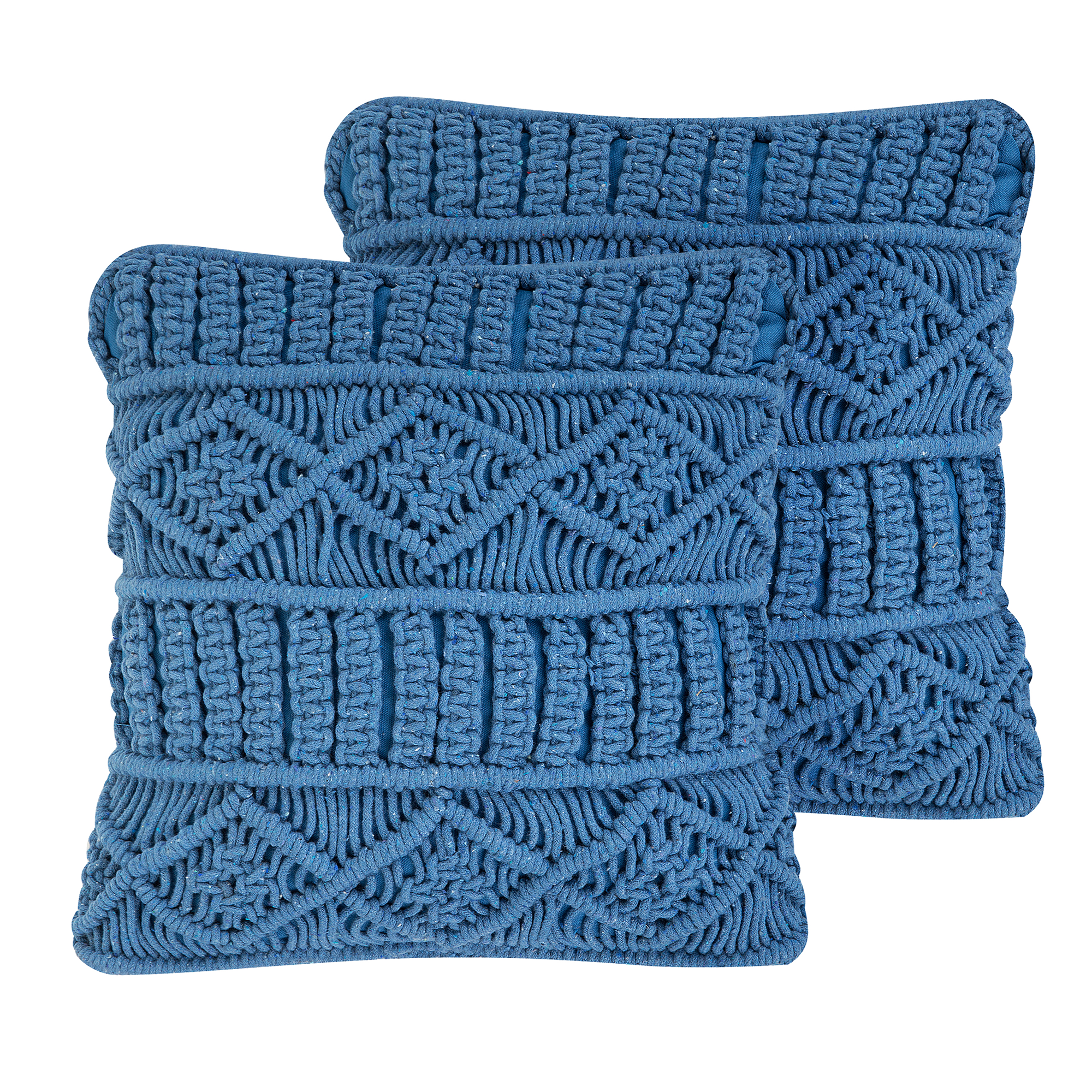 Beliani conjunto de 2 cojines karatas algodón 45 x 45 cm geométrico macramé azul