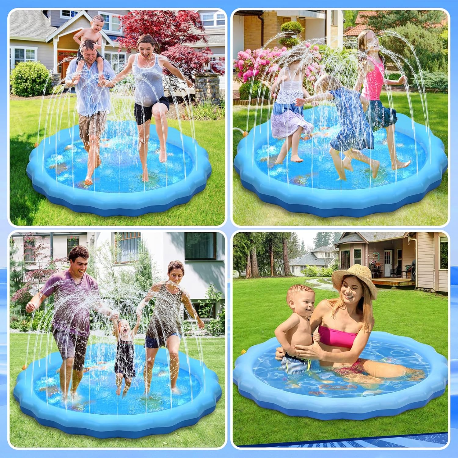 Tapis de Jet d'eau (170cm), Antidérapant 0,58mm Épaisseur, Splash Pad Durable en PVC, Jet Fontaine Réglable pour Enfants, Adultes et Chiens, Jeu d'eau - 5