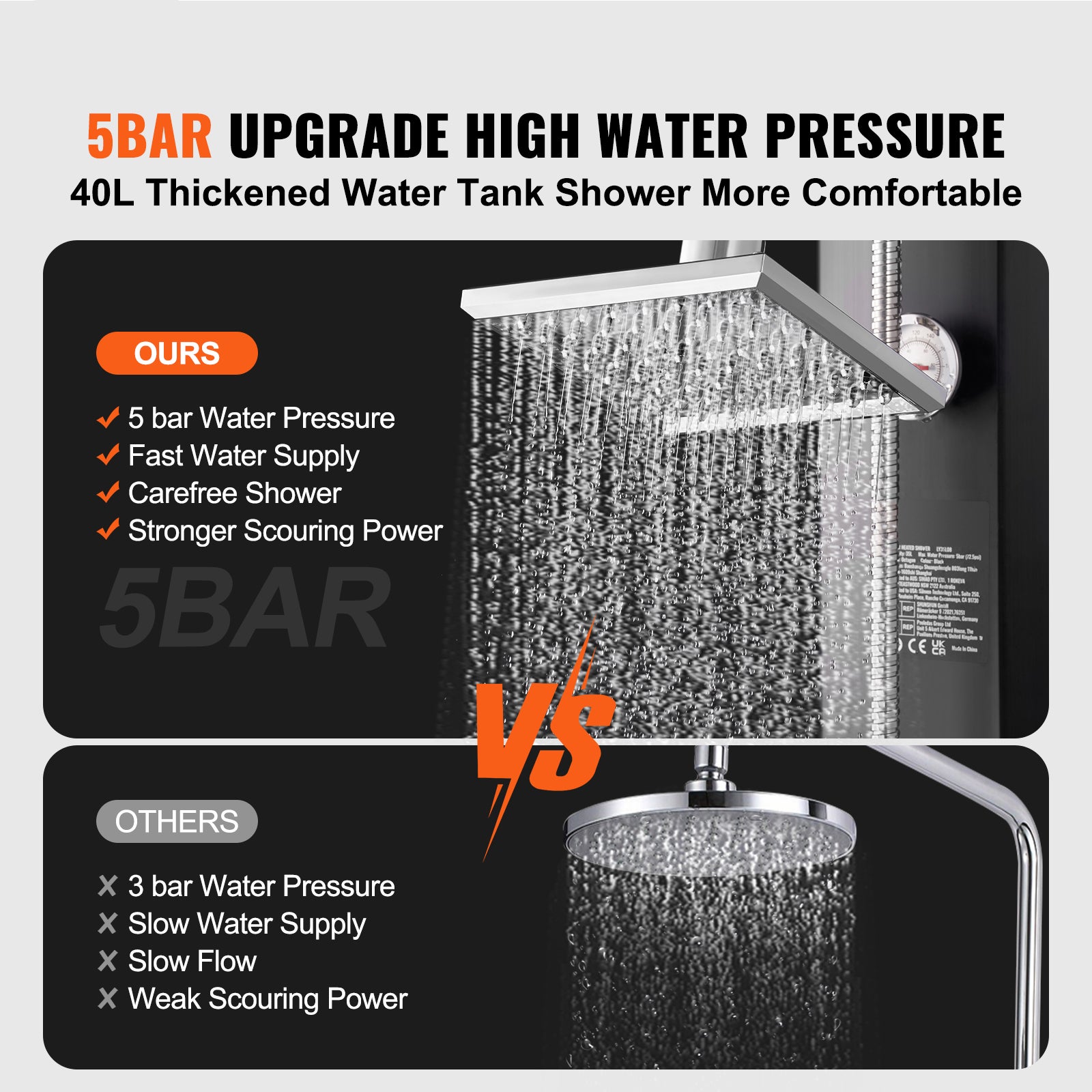 Kit de douche solaire chauffante SucceBuy 40 L, avec 2 pommeaux et robinet de pied, modes portable/suspendu, montage rapide pour jardin et piscine - 4