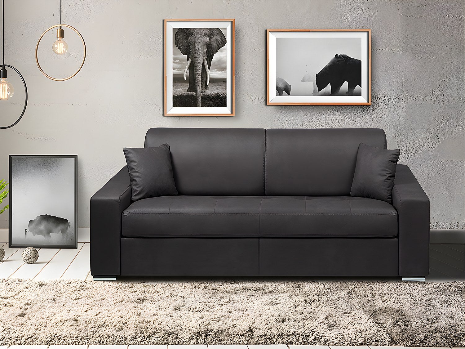 Canapé 4 places convertible express en tissu EMIR - Anthracite - Couchage à lattes larges 160 cm - Matelas 14 cm - 5