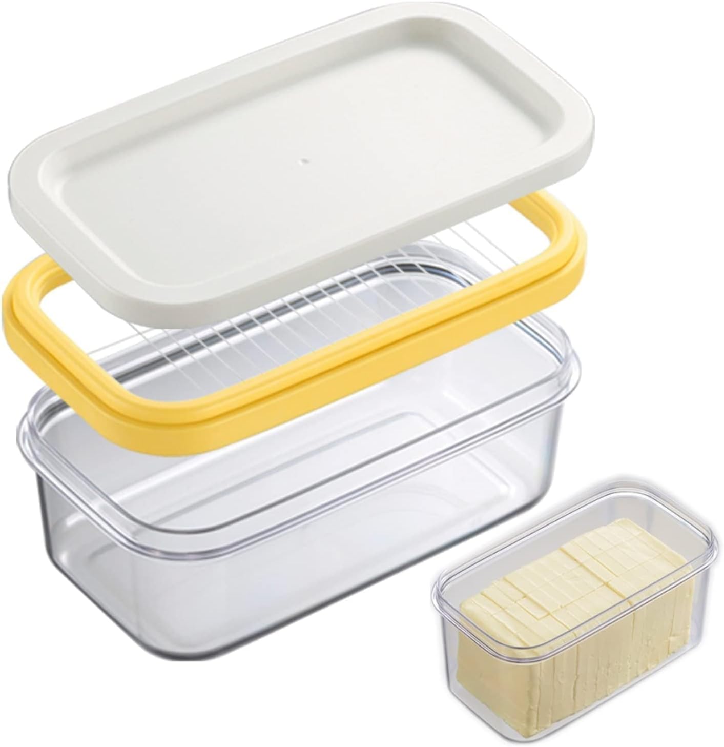 Plastikowy pojemnik na masło - 17x10x7cm, pojemnik na masło z pokrywką i nicią tnącą Pojemnik na masło 2 w 1 przezroczysty pojemnik na masło H