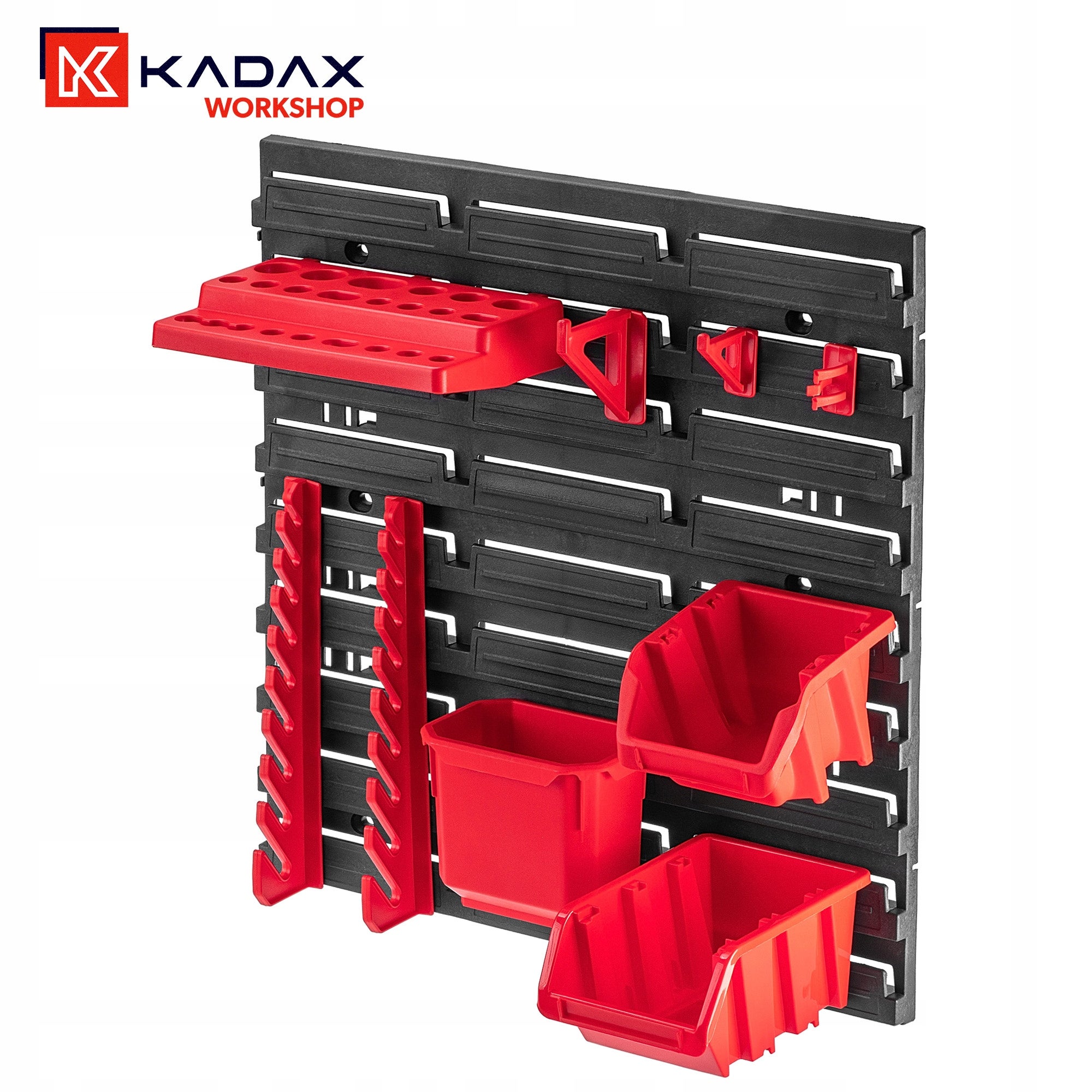 KADAX Boîtes de Rangement Murales, Boîtes Empilables en Plastique pour Organiser Vos Outils, Bacs à Bec pour Garage (Lot de 50 : Noir, 230 x 160 mm) - 5