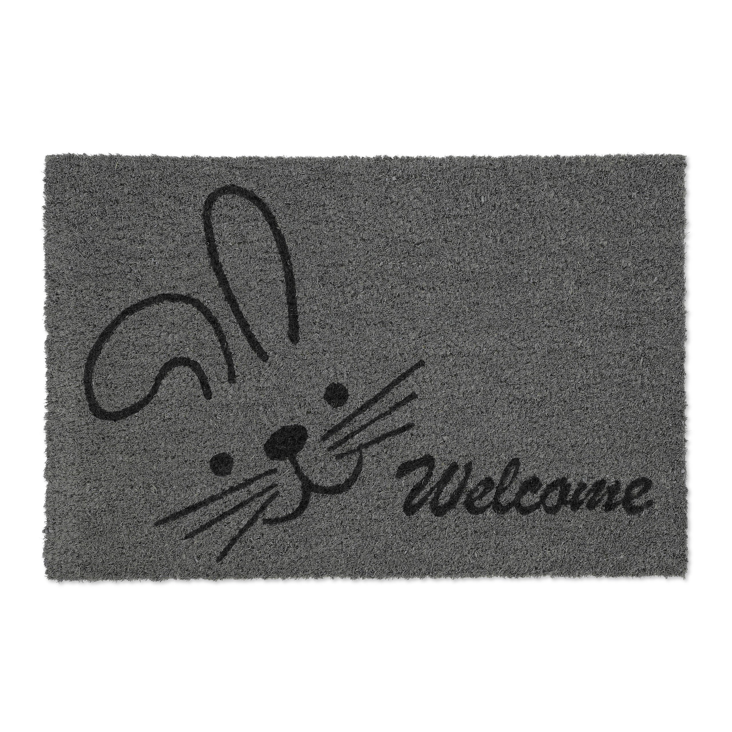 Relaxdays felpudo entrada casa, coco, welcome, motivo de conejo, alfombrilla interior y exterior, 40x60 cm, gris y negro