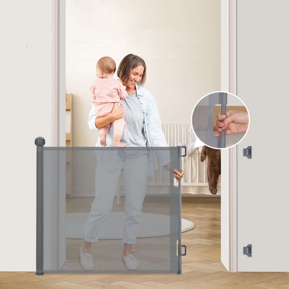 Cancelletto Retrattile Per Bambini E Animali, Rete Di Sicurezza 83,8x139,7 Cm, Senza Soglia