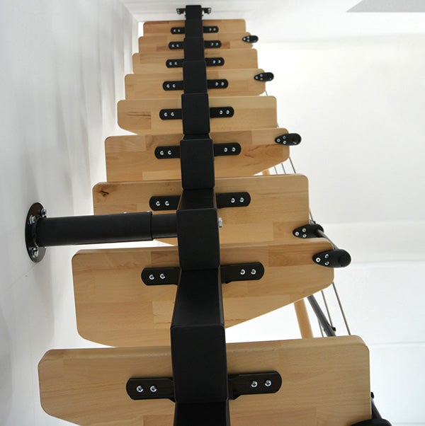 Escalier droit 13 marches - Hauteur à franchir 2.66 à 2.98m - Largeur 65cm - Structure noire et marche hêtre - QUATR65/I-NB-13 - 5