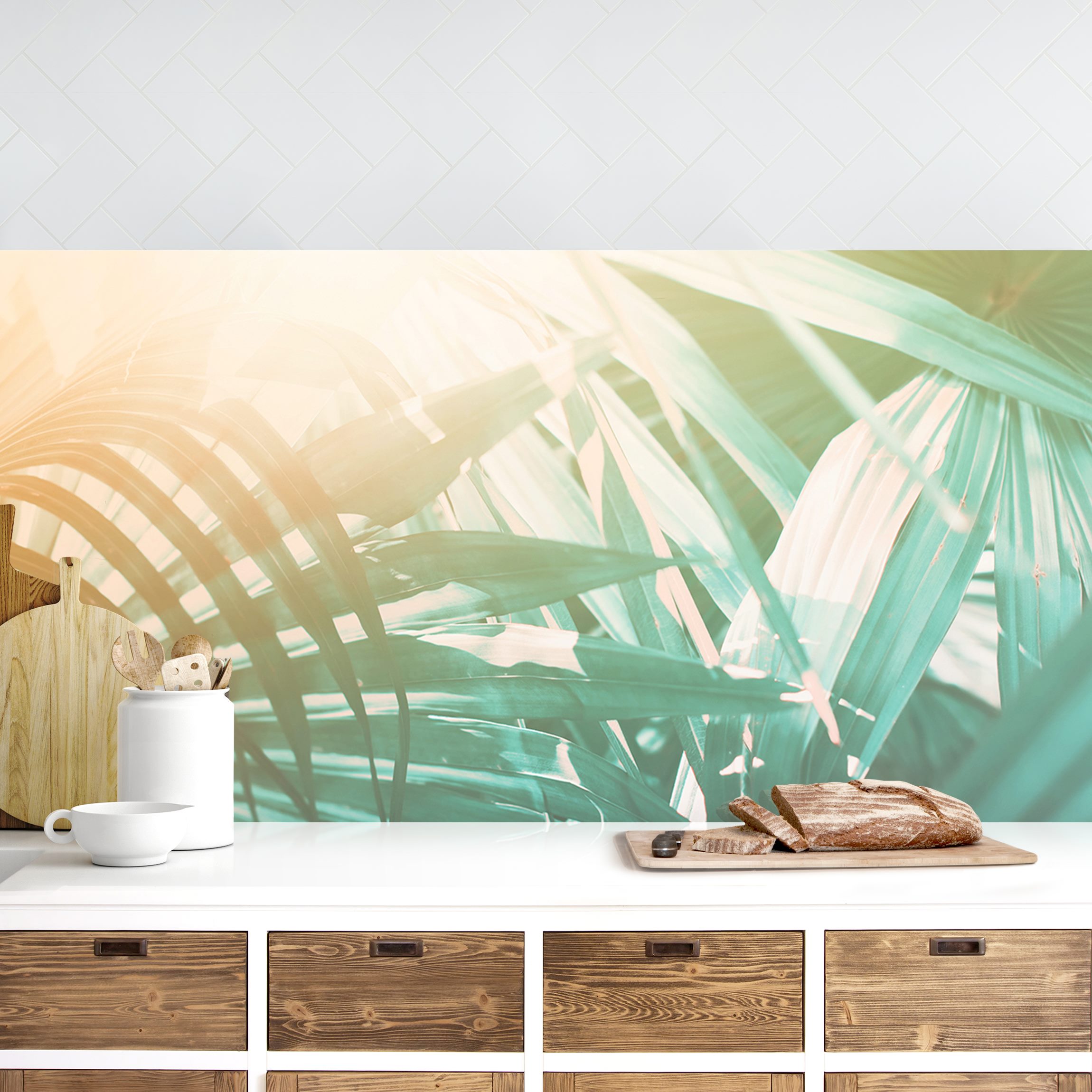 Salpicadero cocina adhesivo - tropical plants palm trees at sunset 175 x 50 cm