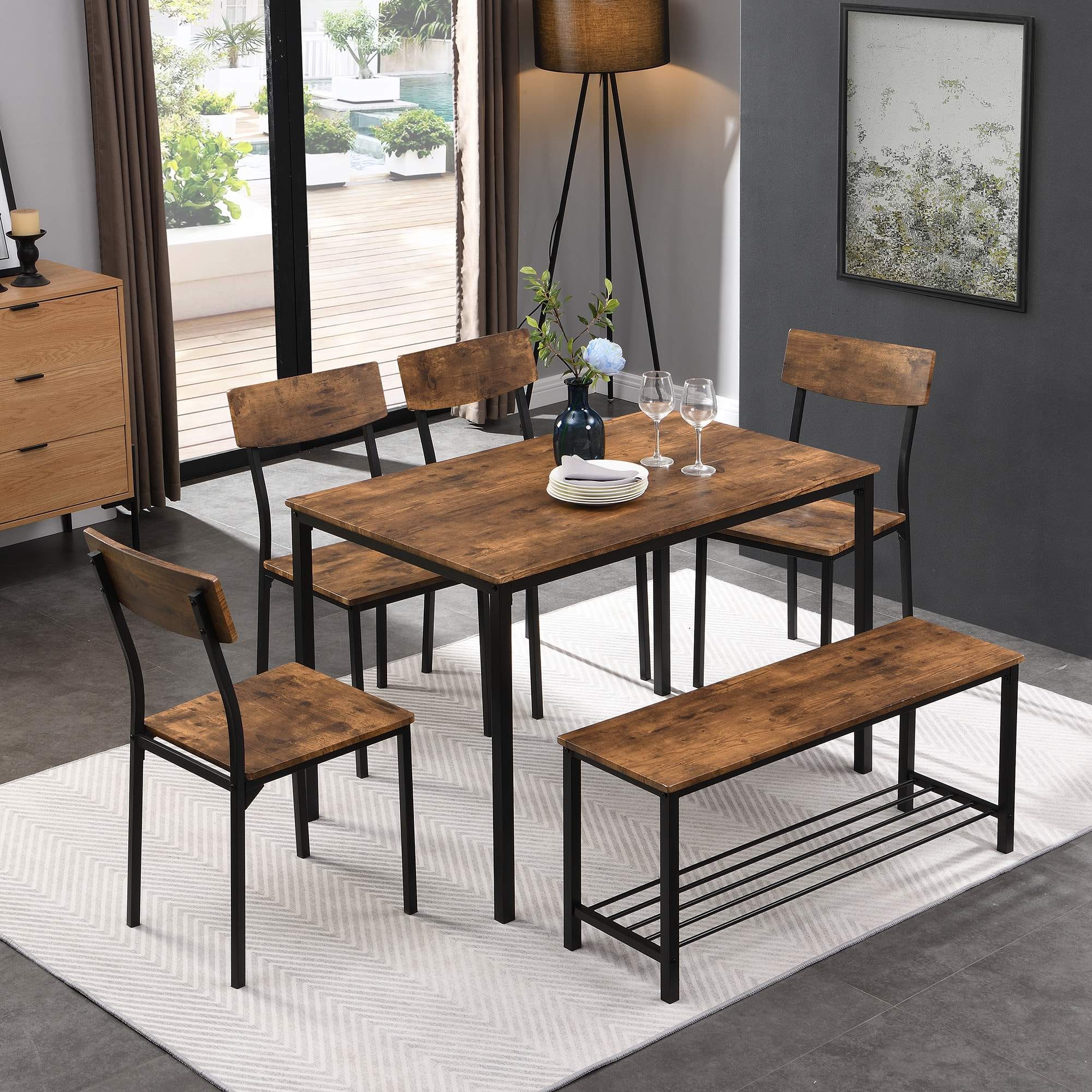 Set de table à manger avec chaises et banc - 6 personnes - Bois, cadre ...