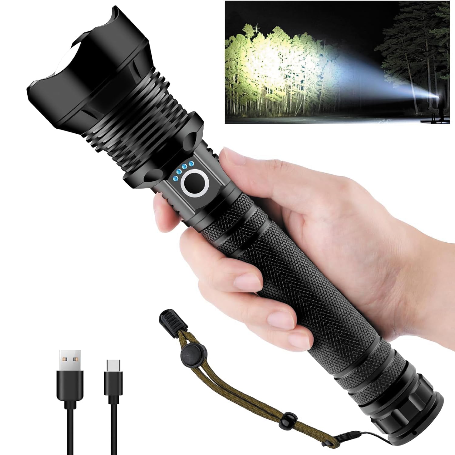 Latarka LED 4000 lumenów P90, ładowalna przez USB, z zoomem, wodoodporna, mocna latarka