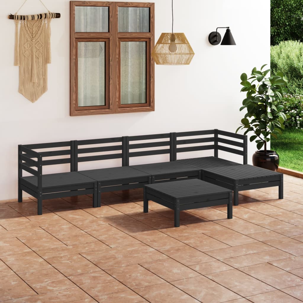 Salon de jardin 6 pcs Bois de pin massif Noir - 2