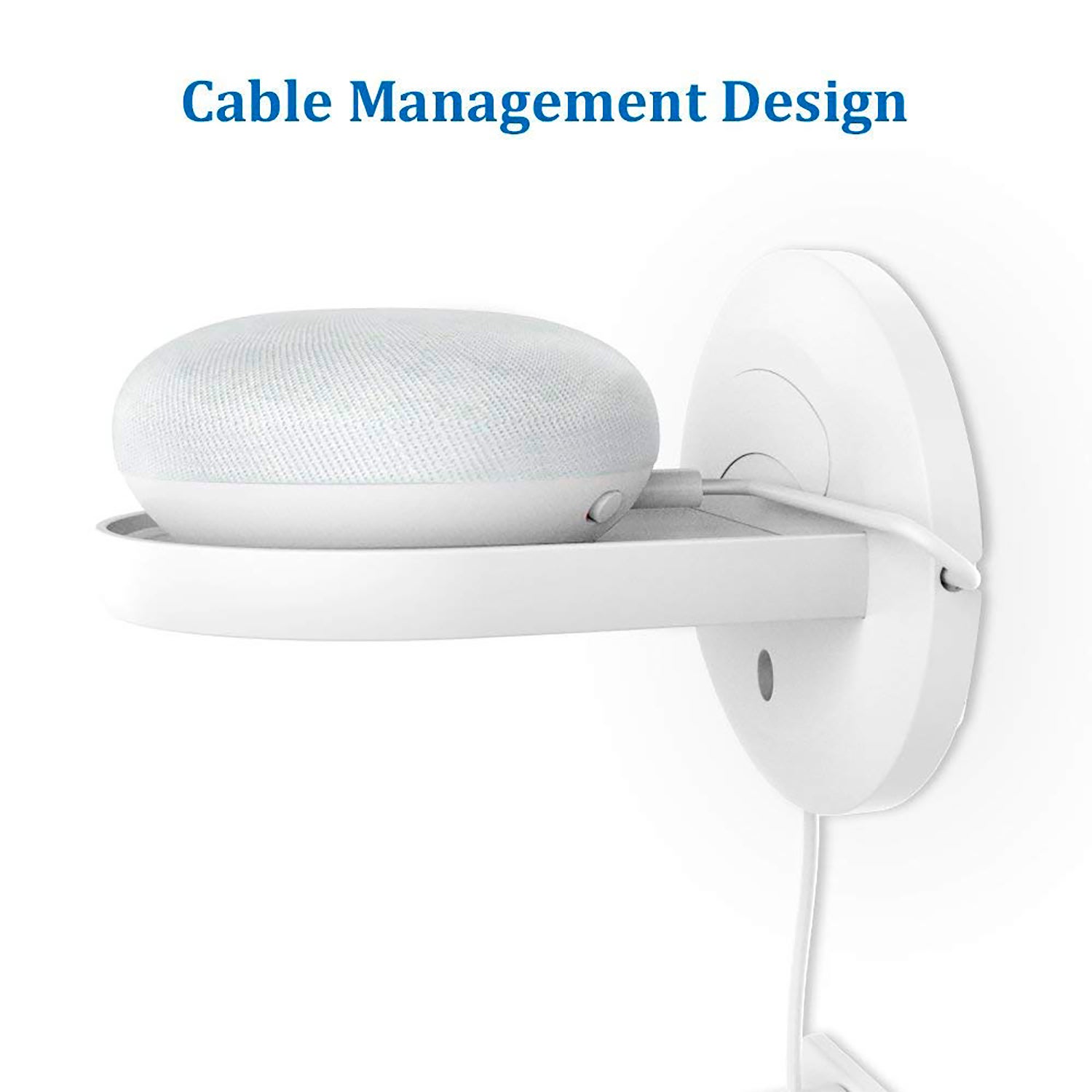 Soporte de pared para altavoces inteligentes Amazon Echo Dot/ Spot y Google Home/Mini con organizador de cable 15x5x12 Cm. Color: Blanco DAM - 3