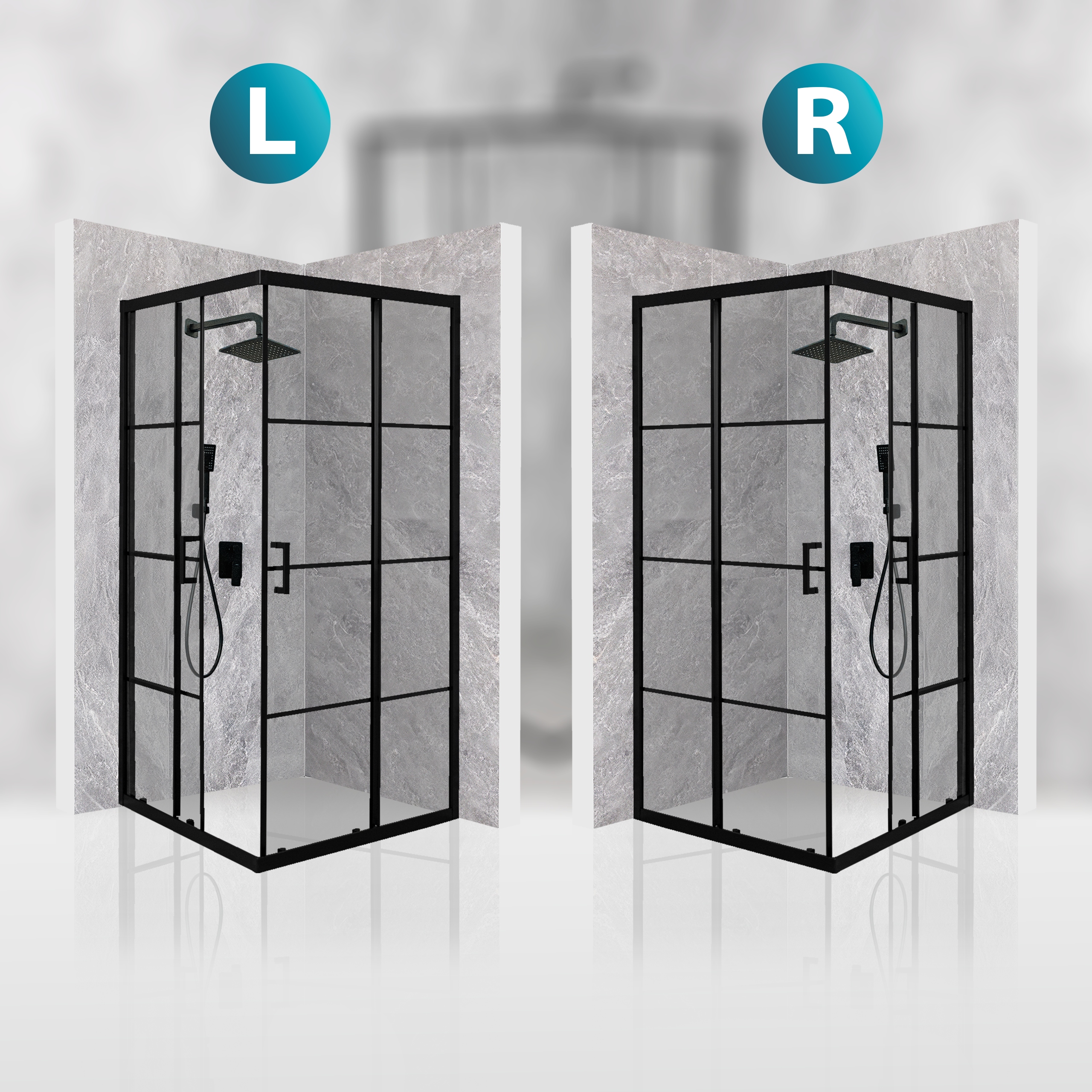 Kabina prysznicowa kwadratowa drzwi przesuwne czarna 90x90cm szkło 6mm + powłoka