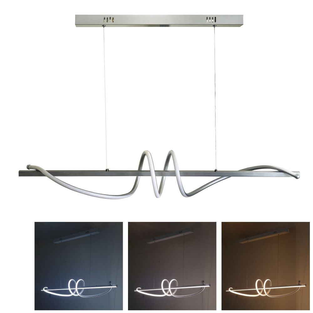 Lampadario LED bianco a sospensione moderno intreccio 4000K-3000k-6500K con switch colore ideale per soggiorno cucina ufficio 65W Argento - 11