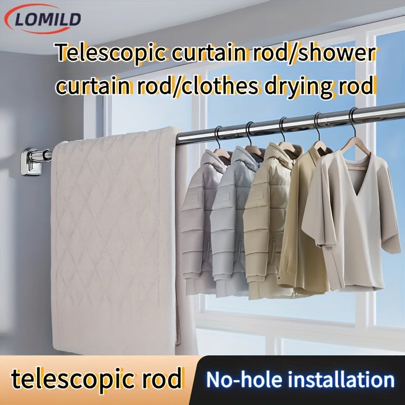 Tringle de penderie réglable sans perçage, tringle à rideau de douche, étendoir à linge, tringle télescopique pour suspendre les vêtements, 115-135cm - 2
