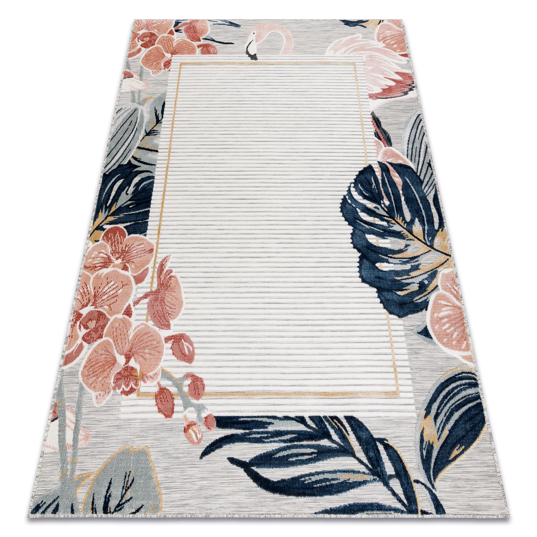Alfombra estructural botanic 65240 flamenco, hojas tejido plano en el balcón, terraza - gris 176x270 cm