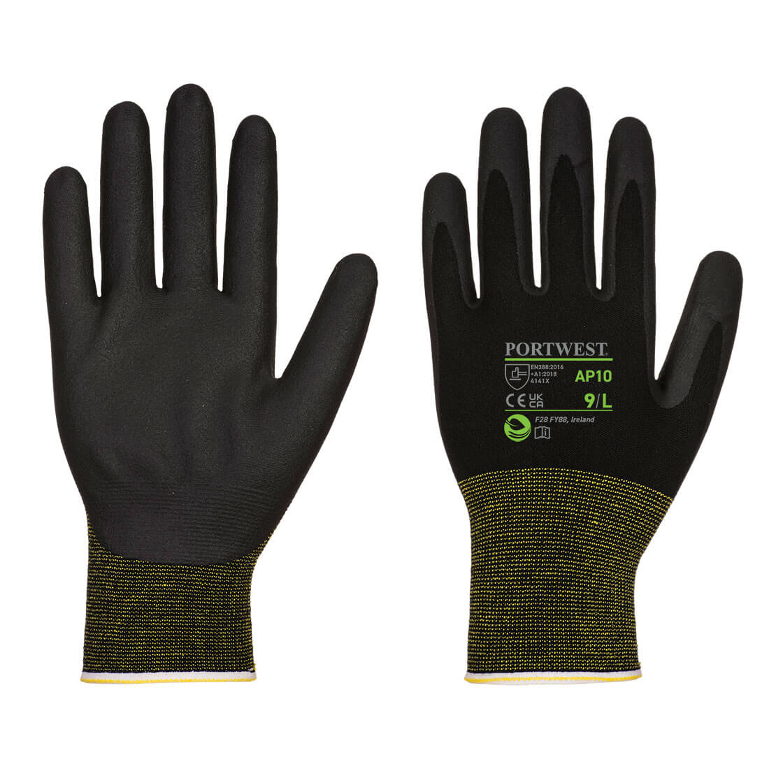 Portwest - Gants Grip jauge 15 en tissu de bambou et mousse de nitrile (Pack de 12) - Noir - 6 - 2