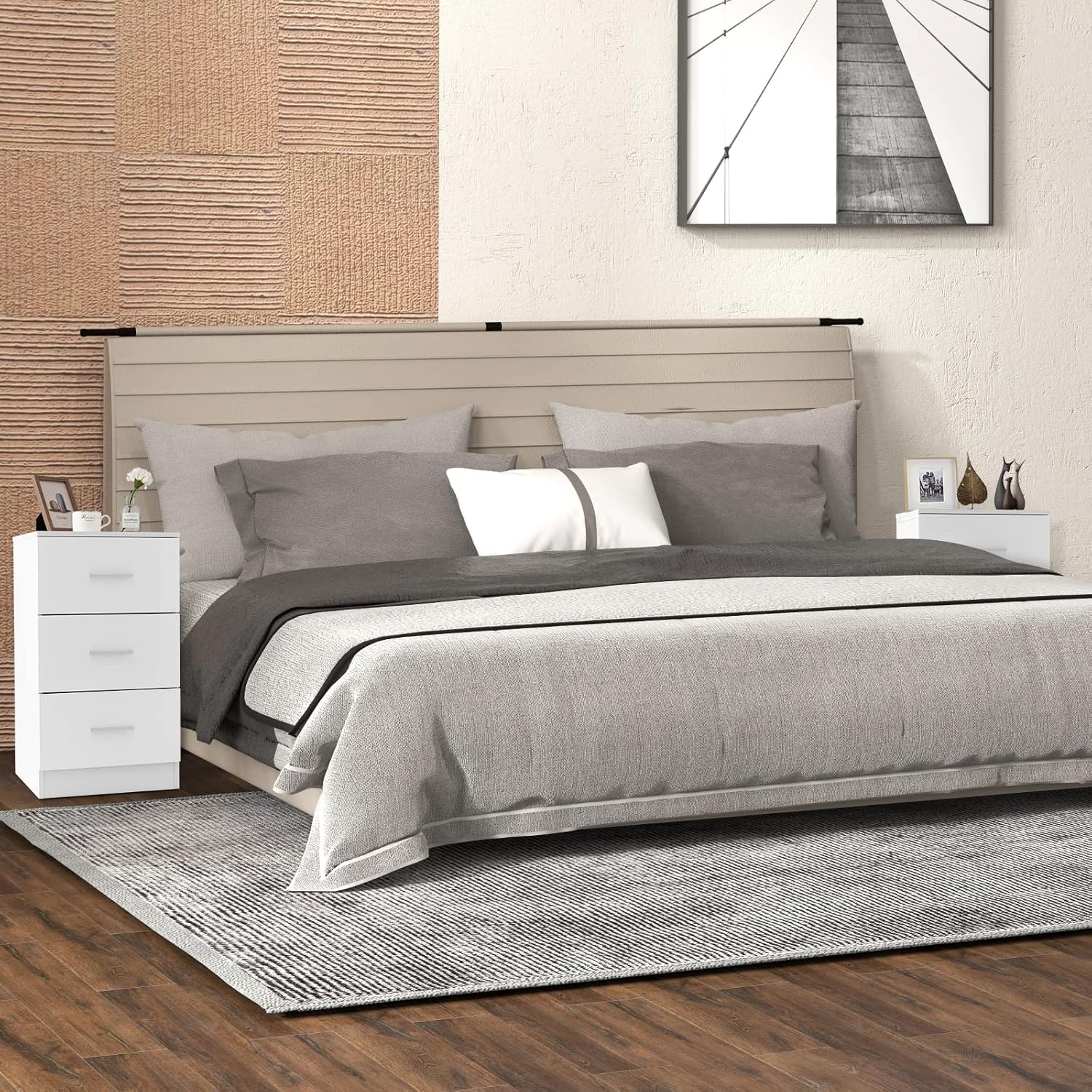 Caisson de Bureau Meuble de Rangement avec 3 Tiroirs pour Lettre,Dossiers et Documents Blanc - 8