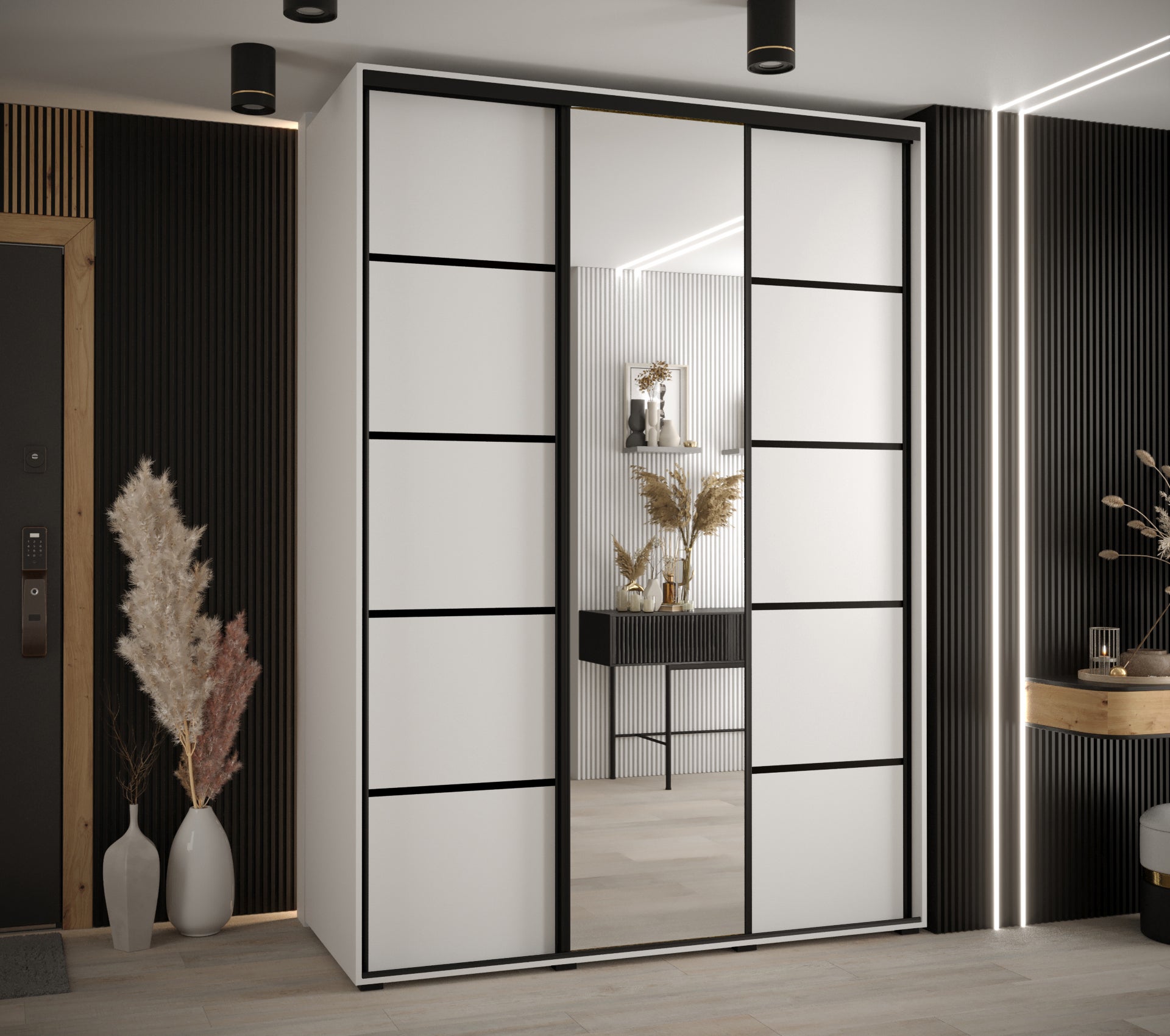 Szafa przesuwna z lustrem wysoka Davos 5 170 x 60 x 235,2 cm biały + biały + u. czarny - Abiks Meble - 2