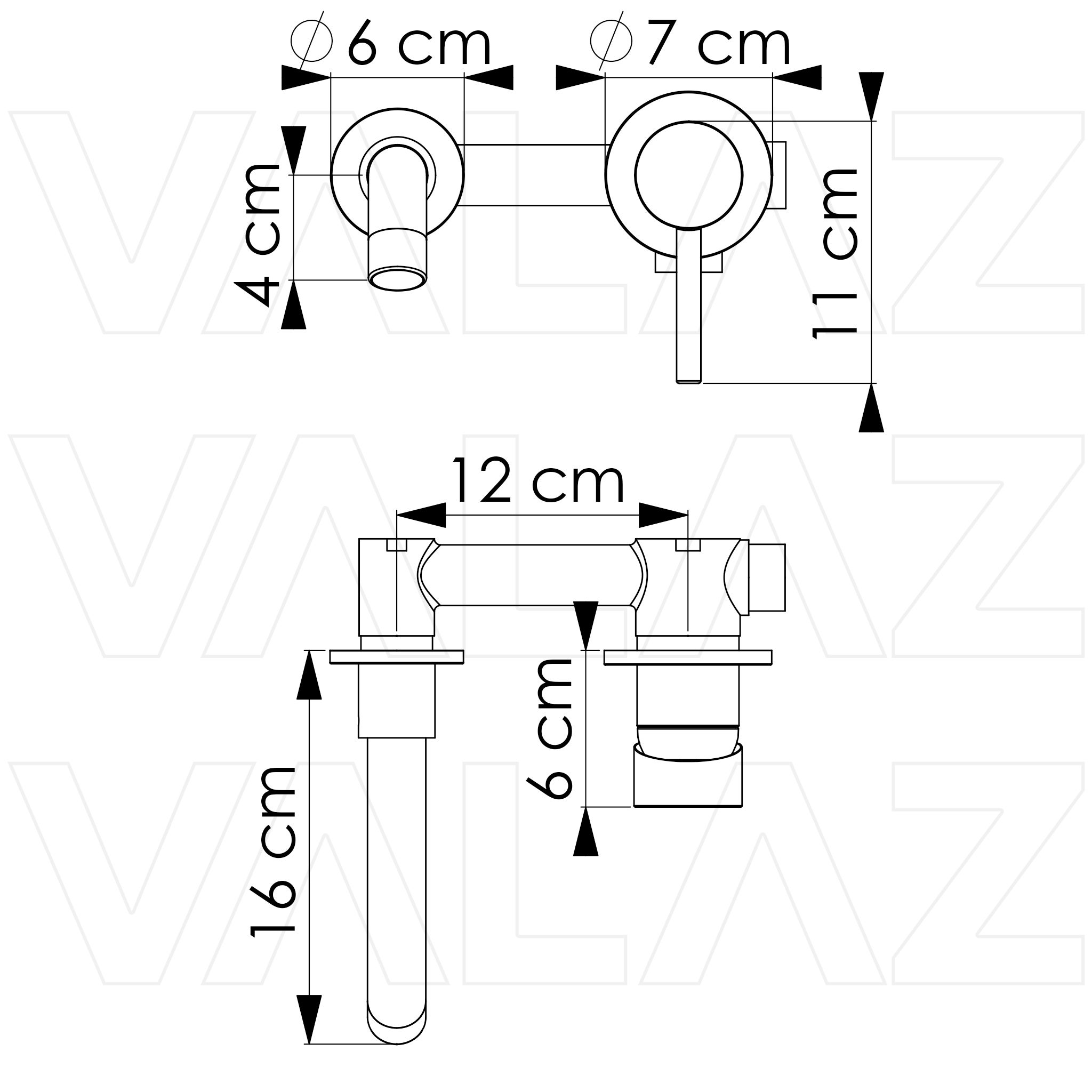 Valaz Mitigeur de lavabo encastré à levier unique rond, bec de 15 cm, finition or rose brossé - Série Guadiana - 2