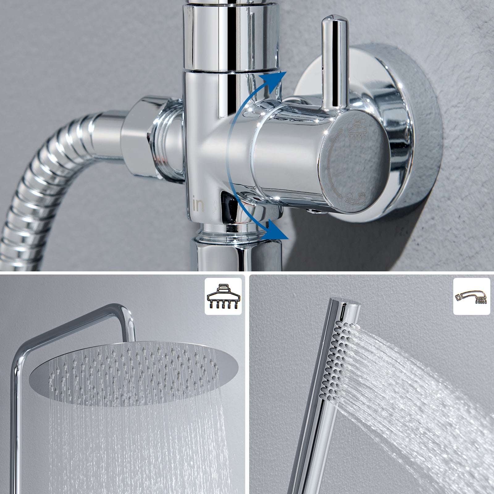 Auralum max Colonne Douche Chromé sans Mitigeur Ensemble Douche avec Douchette,Réglable hauteur avec Tête Douche Ronde 30*30cm,Acier Inoxydable - 8