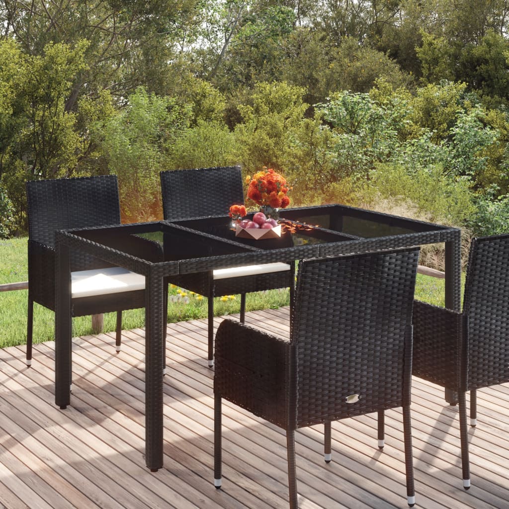 SKM Tavolo Da Giardino 150x90 Cm, In Vetro Temperato E Alluminio, Nero - Resistente Agli Agenti Atmosferici