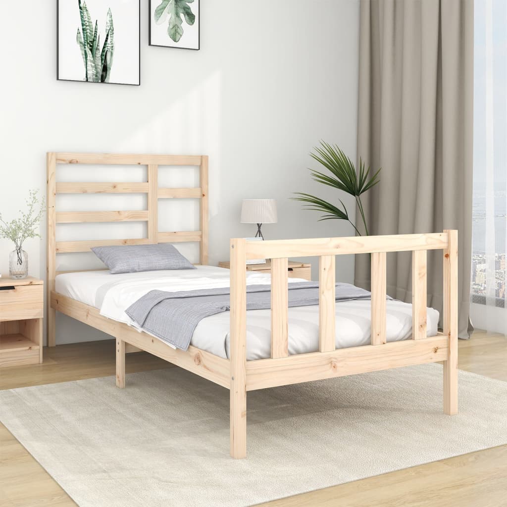 Cama Individual Escandinava Soren 90x190 Cm - Madera Y Blanco, Con Cabecero Y 15 Láminas, 140 Kg Carga