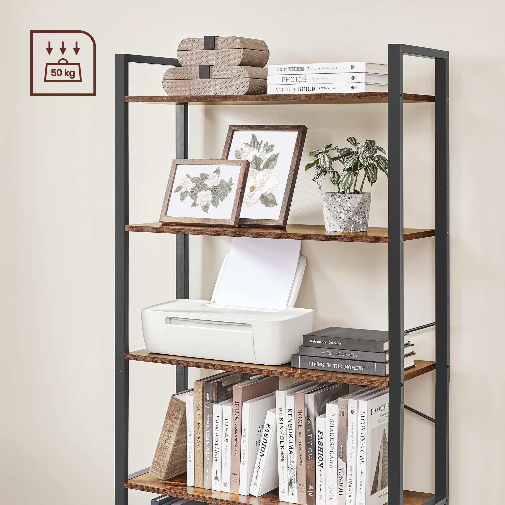 Étagère à 5 Niveaux, Bibliothèque, Meuble de Rangement, avec Sructure en Acier, pour Salon, Bureau, Entrée, Style Industriel - 6