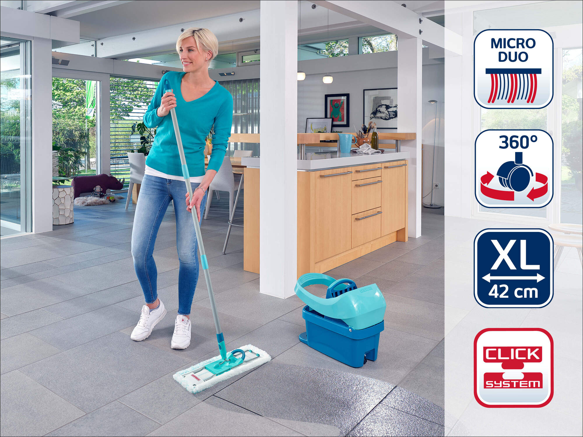 Leifheit set lave sol Profi XL Mobile 55396, balai serpillière avec seau essoreur mobile,housse micro duo et superduster - 2