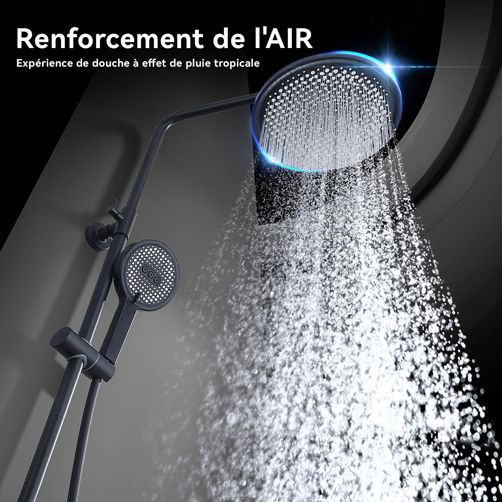 Colonne de Douche Thermostatique, Ensemble de Douche Hauteur Réglable sans Percement Supplémentaire Noir avec Douchette 3 Jets, Mitigeur en Laiton - 7