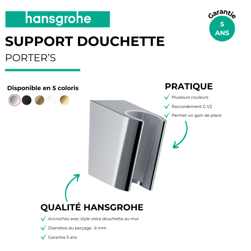 Support douchette mural HANSGROHE Porter'S Chromé - 2