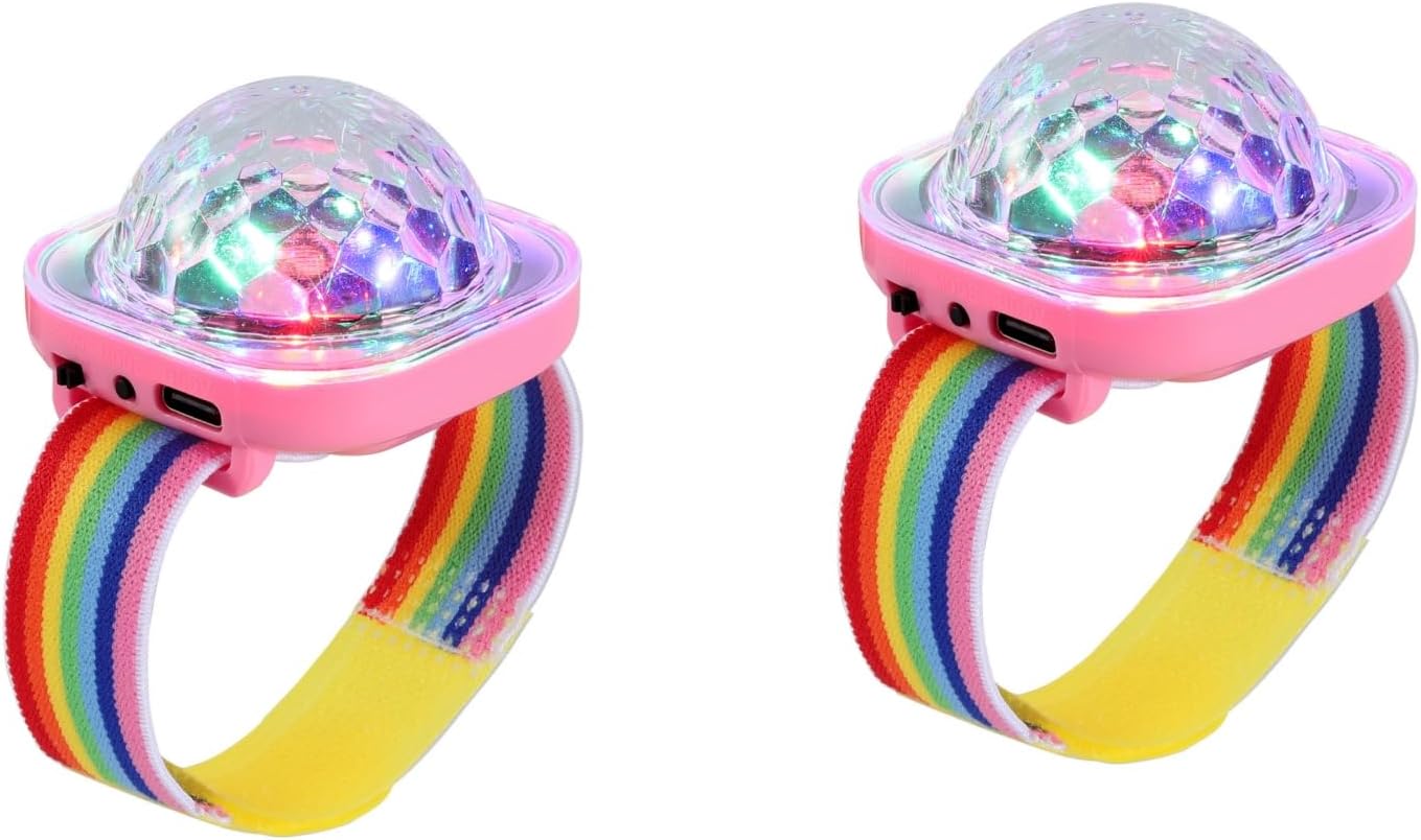 Podświetlane kule dyskotekowe, zestaw 2 mini przenośnych lampek nocnych LED, opaska USB na nadgarstek, dla dzieci, na imprezy (różowe)