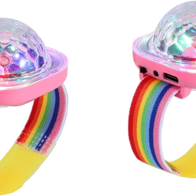 Podświetlane kule dyskotekowe, zestaw 2 mini przenośnych lampek nocnych LED, opaska USB na nadgarstek, dla dzieci, na imprezy (różowe)