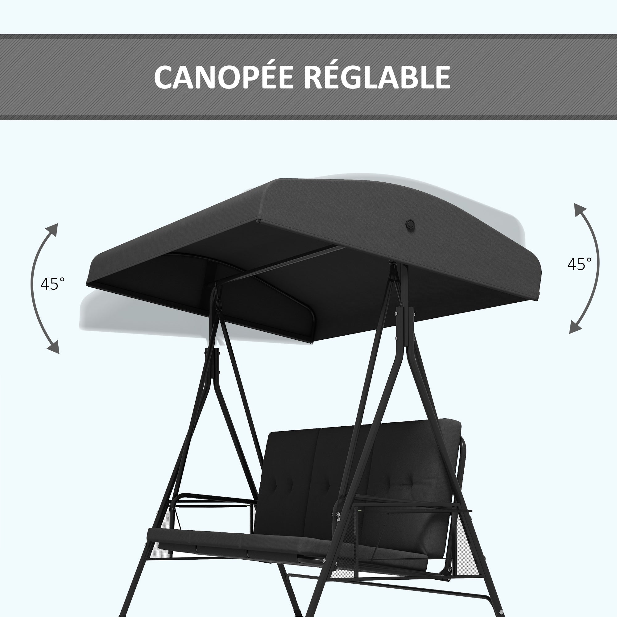 Balancelle de jardin 3 places grand confort anthracite - 5