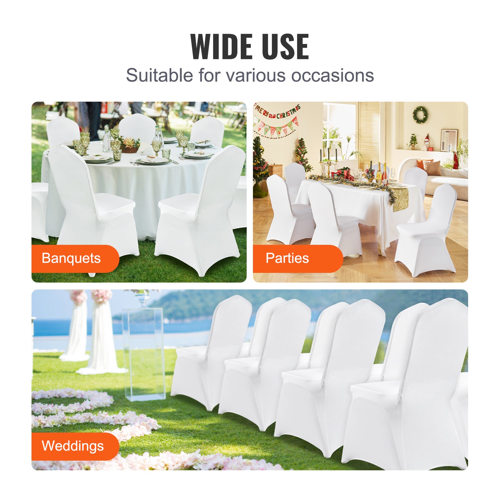 Housses de chaise extensible,SucceBuy ajustement universel,amovibles et lavables,200 pièces blanches pour mariages,vacances et plus - 8