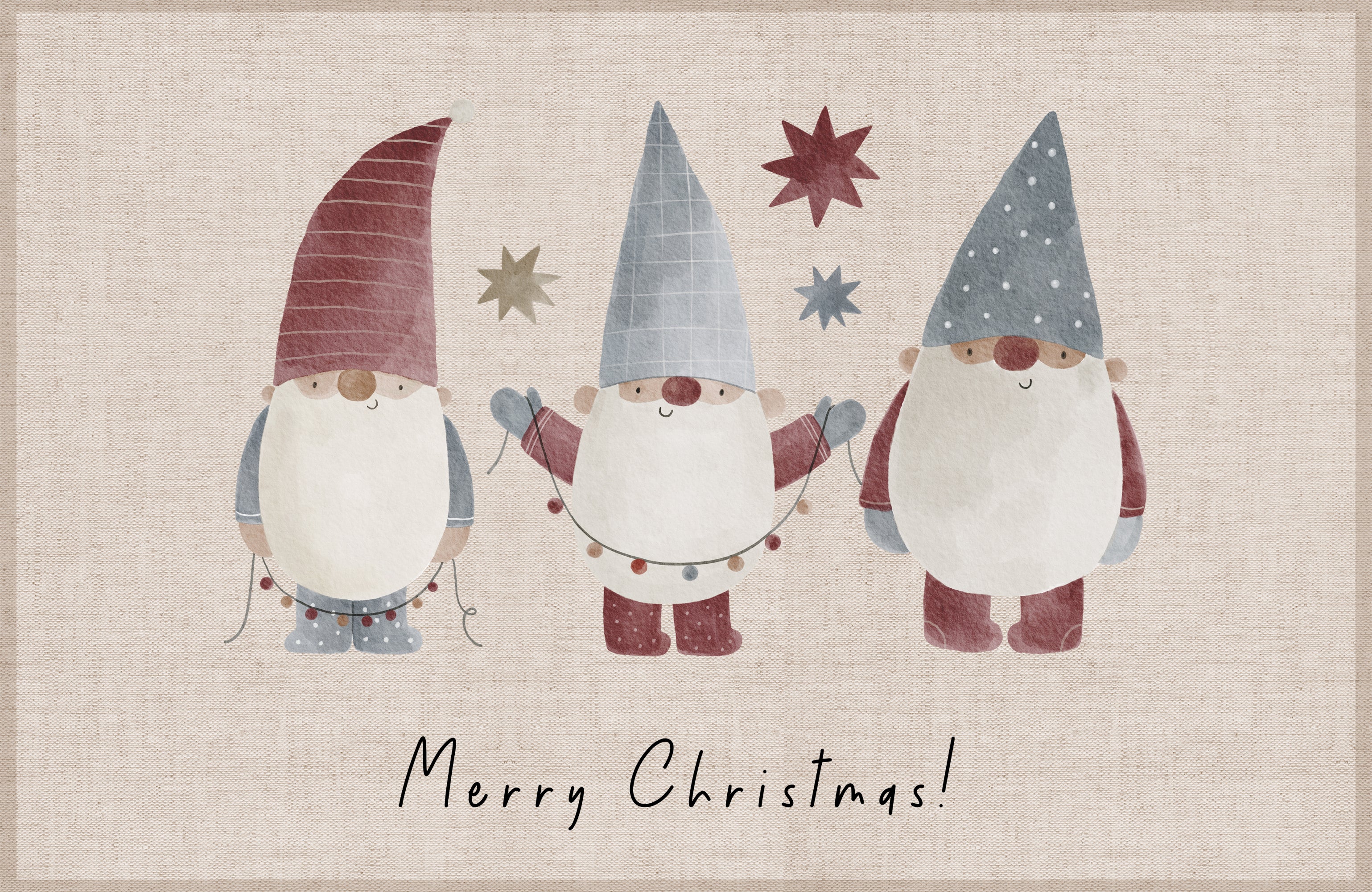 Winylowy dywan Merry Christmas Gnomes 65x100 cm - antypoślizgowy PVC, wodoodporny, zmywalny, trudnopalny, w świątecznym stylu